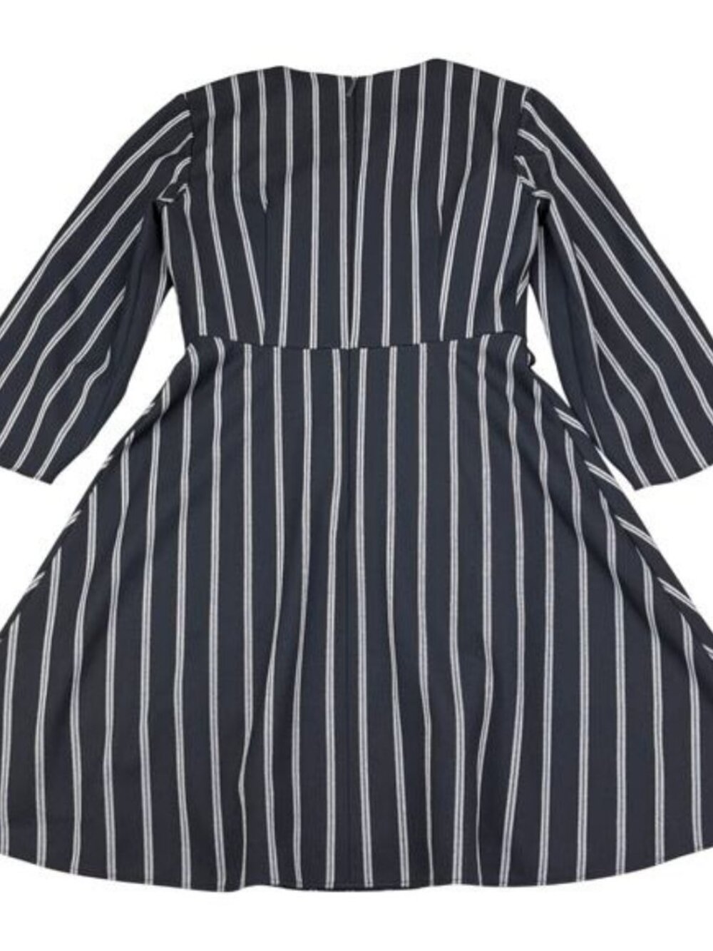 TIBI Felix Split Neck Gathered Blouson Sleeve Pinstripe Dress Size 2 Navy White - Picture 4 of 7